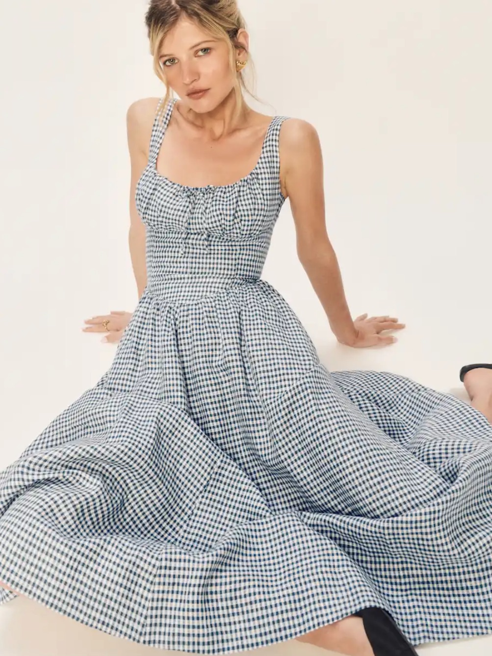 Like New Reformation Balia Linen Dress, Remy Check, Size 2